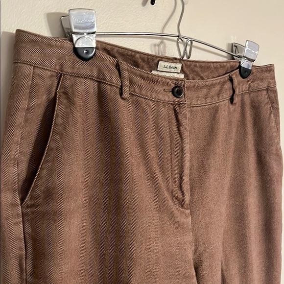 L.L. Bean Women’s Straight Leg Cotton Pants Brown Herringbone Trousers - Picture 2 of 6